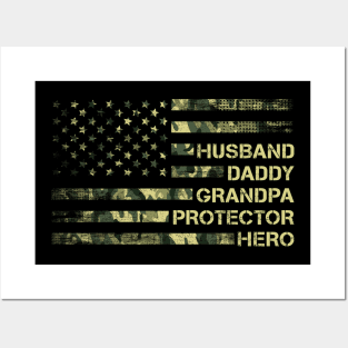 Husband Daddy Grandpa Protector Hero Camouflage Father's Day Posters and Art